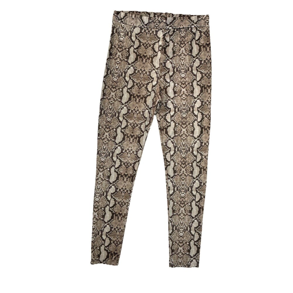 ZARA Accessories Leggings Lightweight Pull-on Pants Sz L Tan Snake Print Neutral
